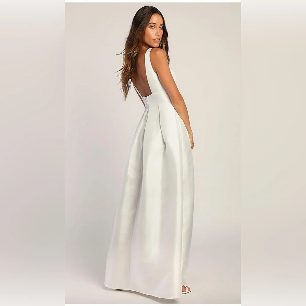 Lulus Ready For Romance Ivory Pockets White Satin Wedding Ballgown Size L # 0312 - Picture 6 of 9